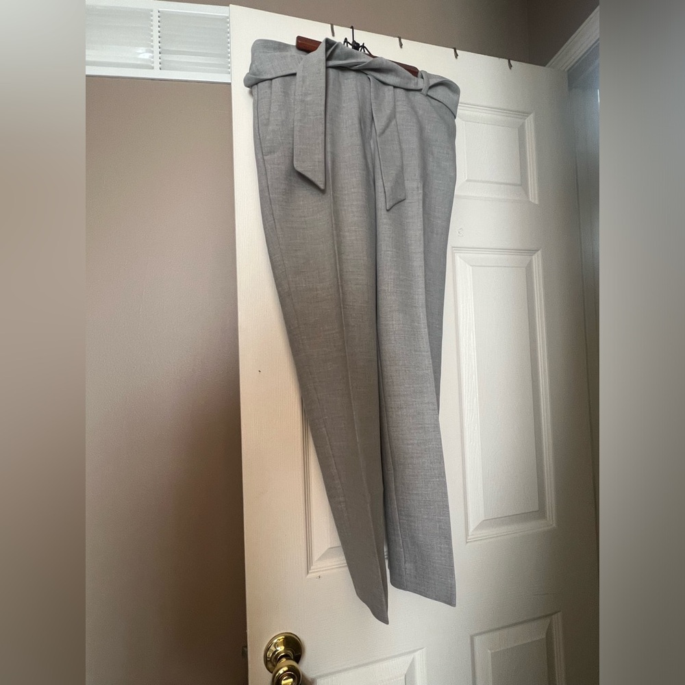 Grey straight tie waist pants